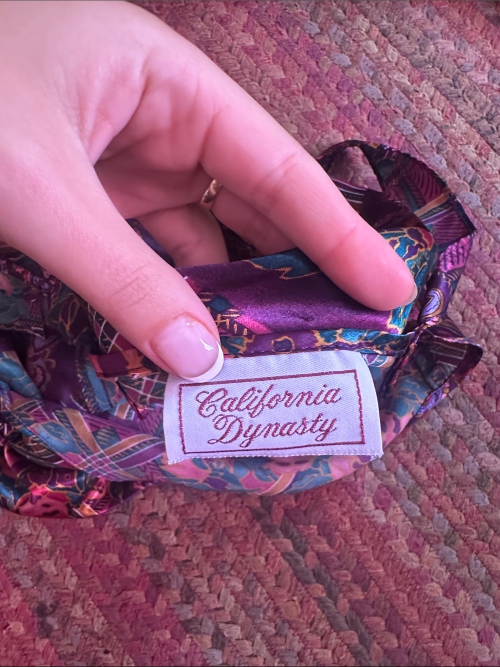 VTG CALIFORNIA DYNASTY PLAID Floral Satin Slip Dress in Deep Purple - Picture 4 of 5